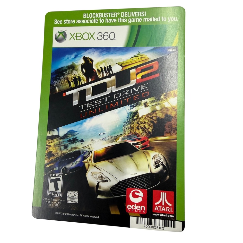 Test Drive Unlimited 2 TDU2 Xbox 360 Blockbuster Delivers Promo Sleeve Atari